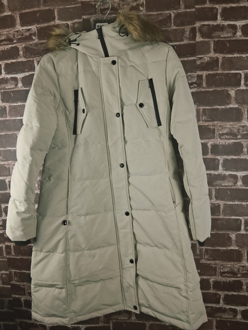 OROLAY Duck Down Long Puffer Coat Womens Large Fur Trim Hood Light Beige Lodge